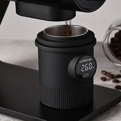 Lepresso Smart Coffee Dosing Cup with 0.1g Digital Scale, 500g Capacity, 58mm Portafilter Compatibility, USB-C Rechargeable Battery and Multi-Unit Measurement – Black