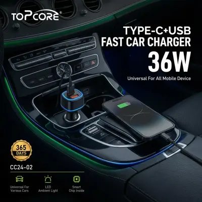 TopCore 36W Dual Port USB-C Car Charger PD Fast Charging Adapter