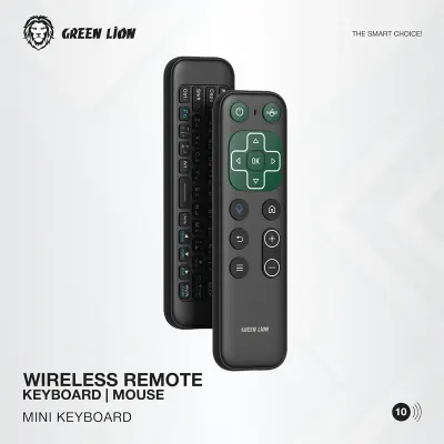 Green Lion Wireless Remote With 58-key Keyboard And Air Mouse. 2.4g + Bluetooth 5.2, 800–1200 Dpi, Ir Remote, Usb-c Charging, 34h Battery