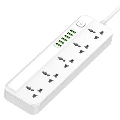 JBQ 5 AC Outlets And 6 USB Charging Ports 2m Long Extension Cord For Home & Office, JBQ SC5614 2500W Power Strip