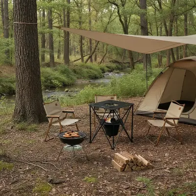 Porodo Outdoor Companion Foldable Camping Table – 600D Polyester, 20kg Load, Integrated Cooler & Food Basket, 4 Cup Holders