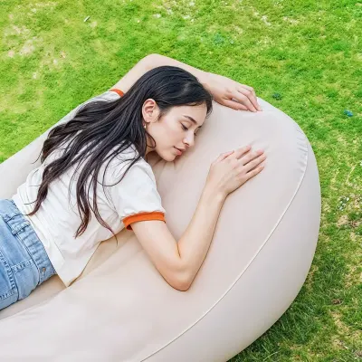 Green Lion Inflatable Air Mattress Sofa 200KG Load Capacity Eco-Friendly Flocking Lounger with Type-C Charging and Built-In Flashlight