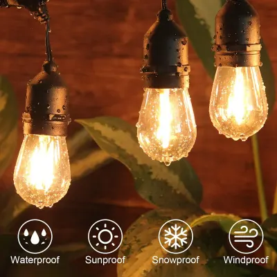 Generic Outdoor LED String Lights with Warm White Filament Bulbs, IP65 Waterproof Protection, Energy-Saving Decorative Hanging Lights