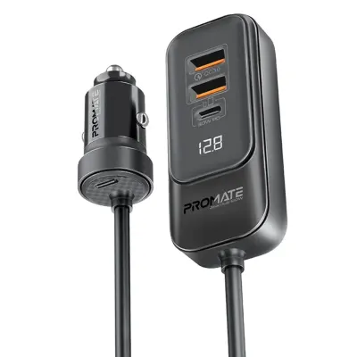 Promate 120W RapidCharge Car Charger with Backseat Charging Hub