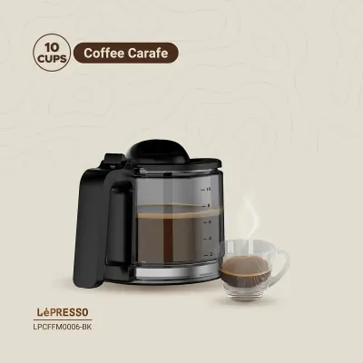 Lepresso Rich Brew 900W Electric Drip Coffee Machine with Interactive Touch Display, 1.25L Glass Carafe for 10 Cups