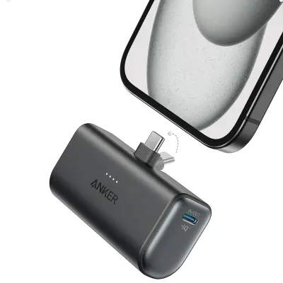 Anker 5000mAh Nano Power Bank with 22.5W Type-C Connector and Type-C Port, Anker A1653H11 Black