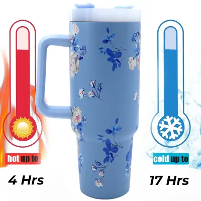 Generic Double Wall Stainless Steel Floral Mug 40oz – Keeps Drinks Hot 4 Hrs & Cold 17 Hrs with Handle and Straw Double Wall Stainless Steel Floral Mug 40oz – Keeps Drinks Hot 4 Hrs & Cold 17 Hrs with Handle and Straw