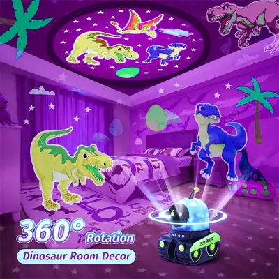 Generic Robot Night Light Projector For Room Decor with 12 Films and 15 Sounds, USB Rechargeable, Portable Star Projector