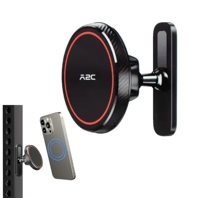 A2C Sports Phone Holder with Built-in a set of 17 N54 Neodymium Magnets, Pocket-sized, snap-on and go, fits gym euipment, golf cart bars, metal surfaces, A2C - Black