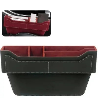Zhuse Car Seat Seam Gap Storage Organizer with Multiple Compartments, Charging Cable Slot and Leather Finish, Black and Brown – ZS-CA-001