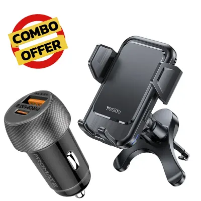 Combo 33W Dual-Port Car Charger + 15W Auto-Align Wireless Charging Air-Vent Car Phone Holder