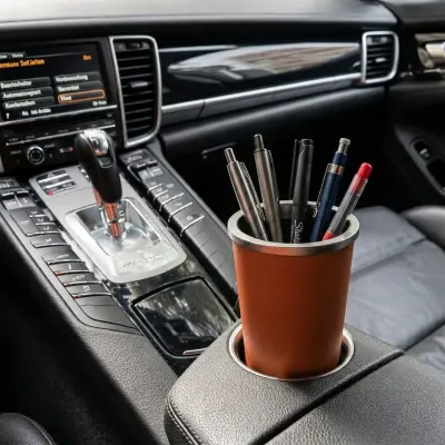 Zhuse Multifunctional Car Cup Holder Storage Organizer and Compact Trash Bin with Open-Top Design for Pens, Small Accessories and Everyday Vehicle Essentials Black