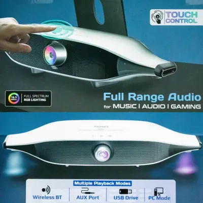 Promate 20W BassBoost Quad Speaker Wireless RGB Soundbar, Promate Delta-X - White & Black