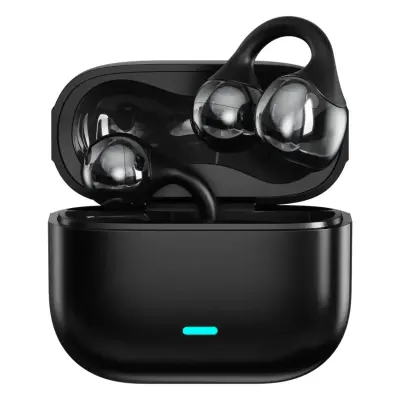 Green Lion Florence Clip-On Wireless Earbuds with Bluetooth 6.0, 10mm Dynamic Drivers, Dual-Microphone Calling, 20-Hour Total Playtime, USB-C Charging, IPX2 Splash Resistance and Voice Assistant Support – GL-BUD3 Black