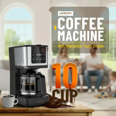 Lepresso Rich Brew 900W Electric Drip Coffee Machine with Interactive Touch Display, 1.25L Glass Carafe for 10 Cups