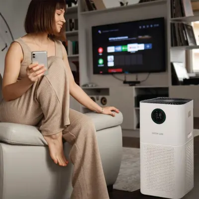 Green Lion Intelligent Air Purifier with Smart LED Display, WiFi Control, Energy Saving, Timer Setting, Activated Carbon Filter, HEPA Filter and UV Sterilize Disinfection, Green Lion GNINTAIRPWH - White