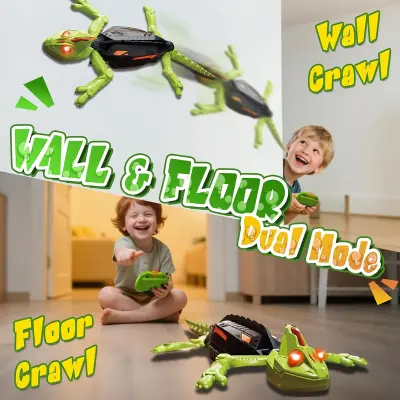 Generic Wall-Climbing & Floor Dual-Mode RC Gecko Toy – 360° Rotating Suction, LED Glowing Eyes, 2.4GHz Wireless Remote Control, USB Rechargeable