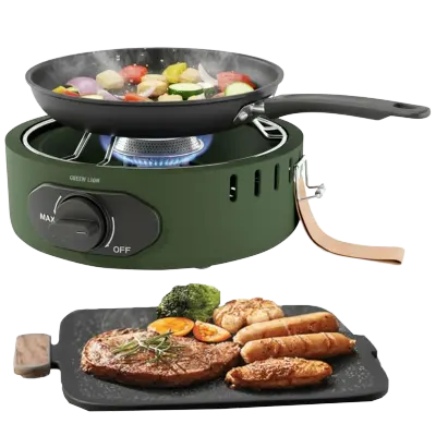 Green Lion Solo Flame Portable Gas Camping Stove with 8000 BTU High-Heat Stainless Steel Burner, 2.34kW Cooking Power