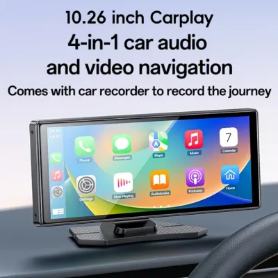 يسيدو شاشة كونسول وسطية تعمل باللمس مقاس 10.26 بوصة بتقنية CarPlay، شاشة نافيجيشن محمولة للسيارة مع مسجل قيادة، Yesido KM19 - أسود