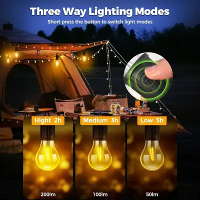 Generic Portable Rechargeable Vintage Camping Light Bulb – Type-C Warm Light Hanging Tent Lantern
