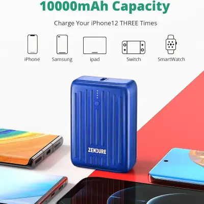 Zendure 20000mAh Power Bank With 20w USB-C Fast Charging, USB-A Output, Multi-device Support, Compact Design, And Built-in Safety Protection Blue