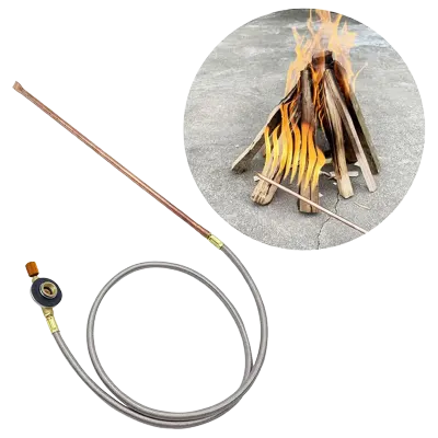 Camping Family Portable Camping Gas Fire Starter Torch with 100cm Flexible Metal Braided Hose, Long Metal Flame Nozzle, Adjustable Gas Control Valve and Canister Connector