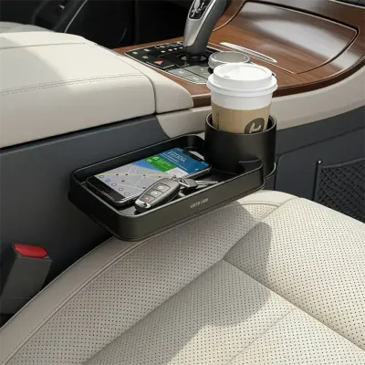 Green Lion Carvox Seat-gap Organizer With Cup Holder And Storage Tray. 3-level Adjustable Insert, Tool-free Slide-in Install, Fits Most Cars