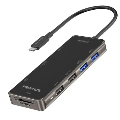 Promate Compact Multiport USB-C Hub With 100W Power Delivery, Promate Primehub-Go