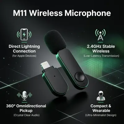Combo Wireless Lavalier Microphone (Lightning) + 1080P HD Webcam with Microphone + Wireless Bluetooth 5.3 TWS Earbuds + 2-Axis Gimbal Stabilizer with Tripod