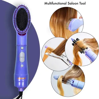 Geepas 6-in-1 Hair Styler 750W, Straighter, Volumizer, Hot Air Brush with 2 Speed Settings, Clikon GH715 - Purple