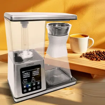 Lepresso Crystal Brew Drip Tea & Drip Coffee Maker Machine 1400W, Smart Digital Control,1.2L Capacity, Keep-Warm Base, Dishwasher-Safe Component, SUS304 Stainless Steel, 2/4/6/8 Cup Options - Silver
