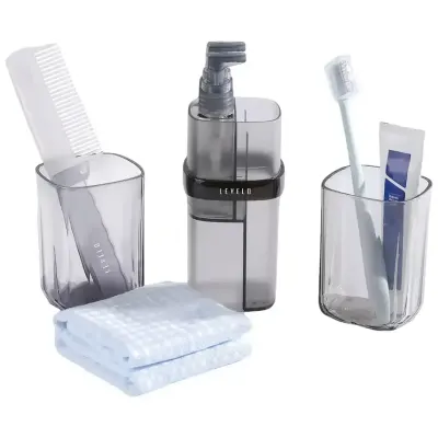 Levelo 7-in-1 Travel Essential Kit with Refillable Bottles, Toothbrush Holder, Comb, Towel & Compact Toiletry Organizer for Travel, Home, Bathroom, Gym and Daily Personal Care