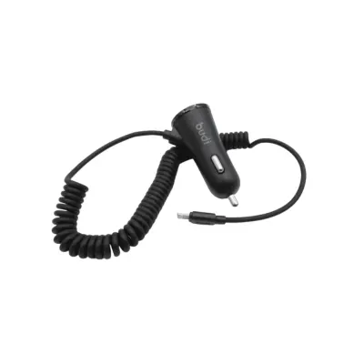 Budi Car Charger with Coiled Lightning Cable 1.8M | Budi M8J068L