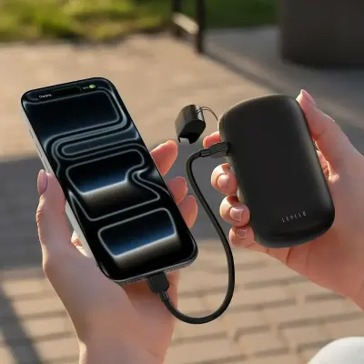 Levelo Montego 10000mAh PD 20W Fast Charging Power Bank with Built-In Grip Cable, LED Battery Display & Type-C Input/Output Black
