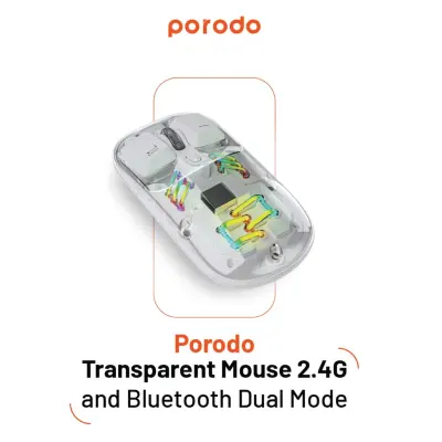 Porodo 1600 DPI Transparent Mouse 2.4G and Bluetooth Dual Mode, Porodo - White White