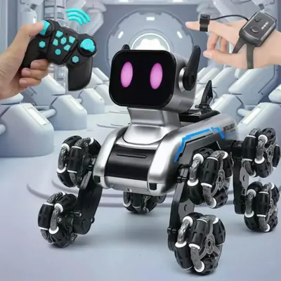 Generic Stunt Eight-Wheel Robot Dog – Remote Control Stunt Toy, LED Lights, Music, Water Spray Feature, Multi-Terrain Movement for Indoor & Outdoor Play