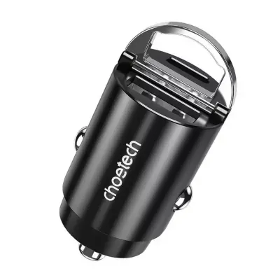 CHOETECH 30W Dual Port Fast Car Charger with USB-C & USB-A for Smartphones