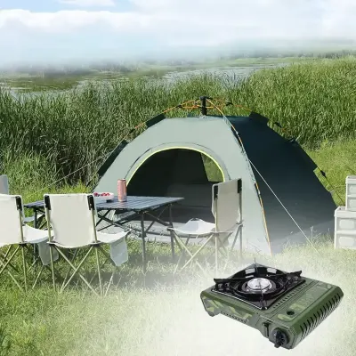 MaxSun High-Output 4.2kW Portable Butane Gas Camping Stove | Military Green Outdoor Cooker with Carry Case