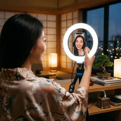 Goui Ring Light Kit with 6-inch Bi-color Light, Phone Mount, Tabletop Tripod, Bluetooth Remote, USB Controller And 360° Rotation For Vlogs And Selfies