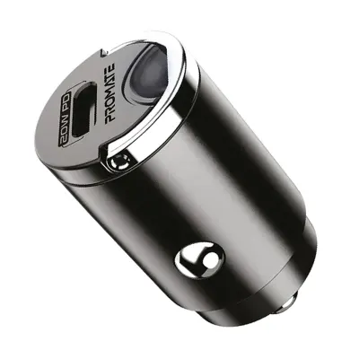 Promate 20W USB-C Power Delivery World'S Smallest Car Charger with Compact Design