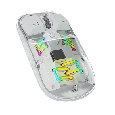 Porodo 1600 DPI Transparent Mouse 2.4G and Bluetooth Dual Mode, Porodo - White White