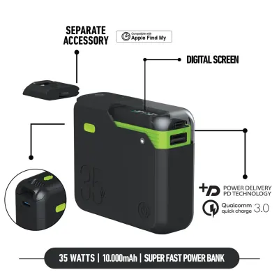 Goui Titan 10000mAh 35W PD Power Bank with Digital Display & G-TAG Tracker Support – Dual Type-C & USB-A Output