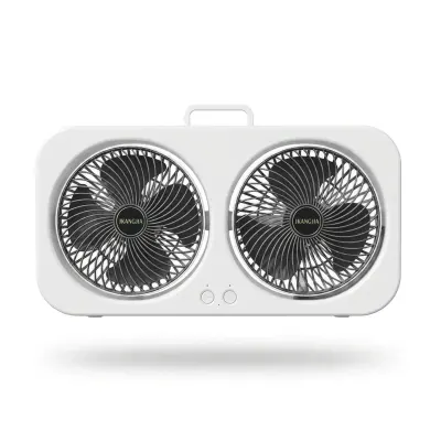 Generic Rechargeable Double-Head Circulating Table Fan with Independent 90° Adjustment, 3-Speed Airflow, Type-C Charging, Low-Noise Operation, Carry Handle and Mobile Phone Holder Black
