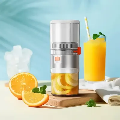 Porodo 55W Portable Slow Juicer with 160ml Jucing Cup and 500mL Drinking Cup, Porodo Lifestyle - White / Orange