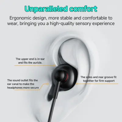 Yesido Earphones with Wired Control and Ergonomic Design, 3 Buttons and Type-C Connector, Yesido YH49 - Black