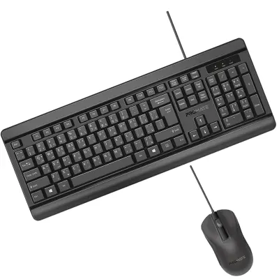 Promate Quiet Keys Wired Keyboard And 1200 Dpi Mouse, Arabic and English, Promate Combo-CM6.En-Ar