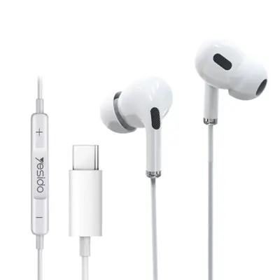 Yesido In-Ear Wired Earphones with Microphone and Type-C Connector, Aluminum Shell, Noise Cancelling, Yesido YH35 - White