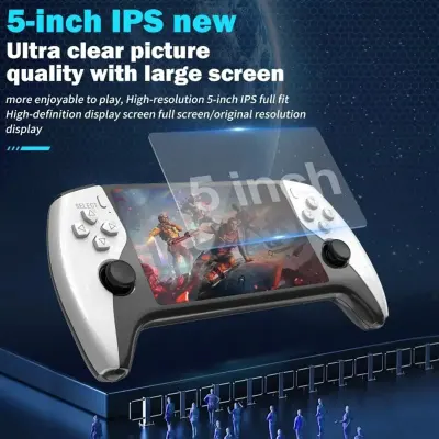 SJGAM PRO 5-Inch IPS Retro Handheld Game Console with 20,000+ Games, 64GB Storage, FHD TV Output, Dual Wireless Controllers, 3000mAh Battery, Type-C Charging and Multi-Emulator Support – White and Black