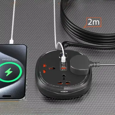 Desert PD 20W Fast Charging Power Strip with Dual USB-C, QC 18W USB-A & 4-Way UK Universal Sockets for Home & Office