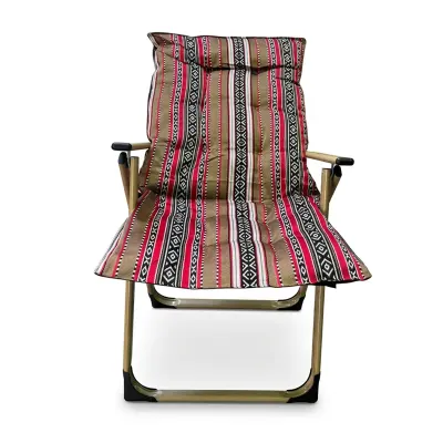 Generic Foldable Reclining Camping Chair – Multi-Position Padded Outdoor Lounge Chair with Wooden Armrests